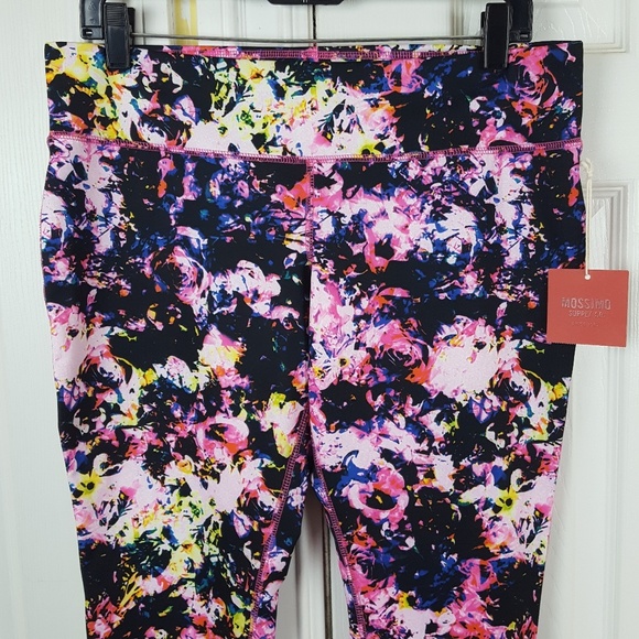 Mossimo Black Pink Print Floral Leggings Large - Picture 3 of 8